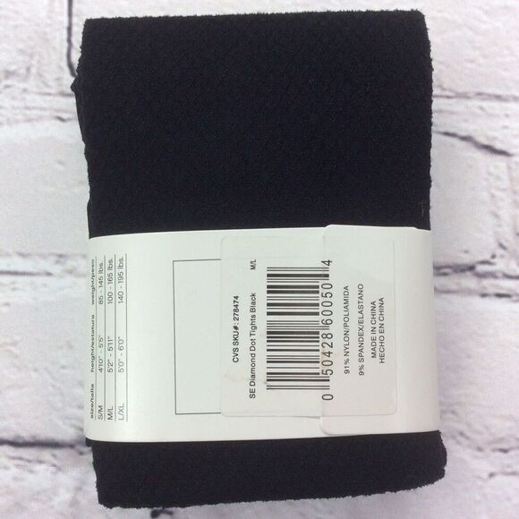 Hanes Diamond Dot Textured Tights Black Size M/L 1 Pair Style Essentials Fashion - Picture 2 of 5